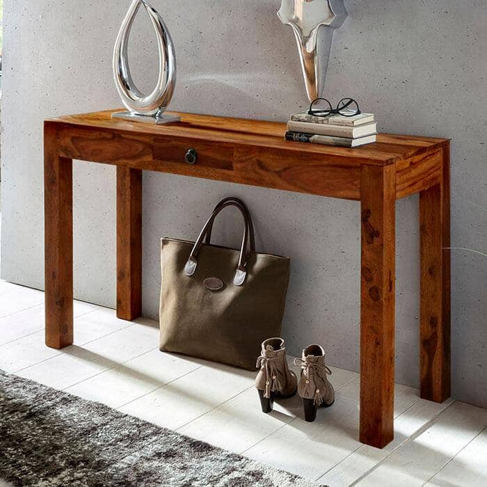Solid Wood Cube Console Table Honey
