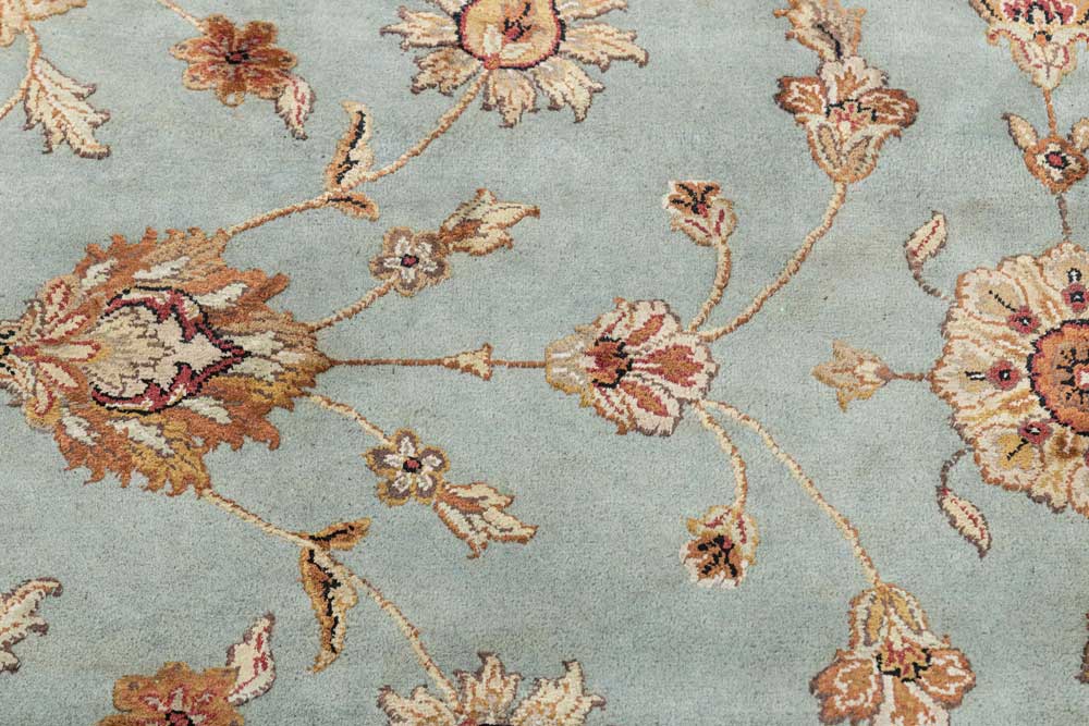 Luxury - Basis Light Blue Ivory Wool & Silk Hand Knotted Premium Carpet
