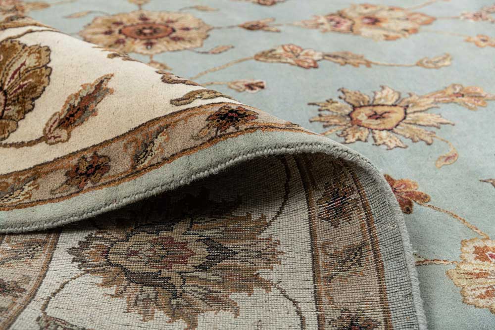 Luxury - Basis Light Blue Ivory Wool & Silk Hand Knotted Premium Carpet
