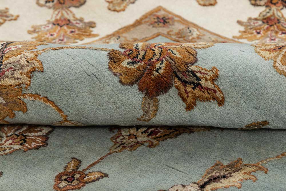 Luxury - Basis Light Blue Ivory Wool & Silk Hand Knotted Premium Carpet