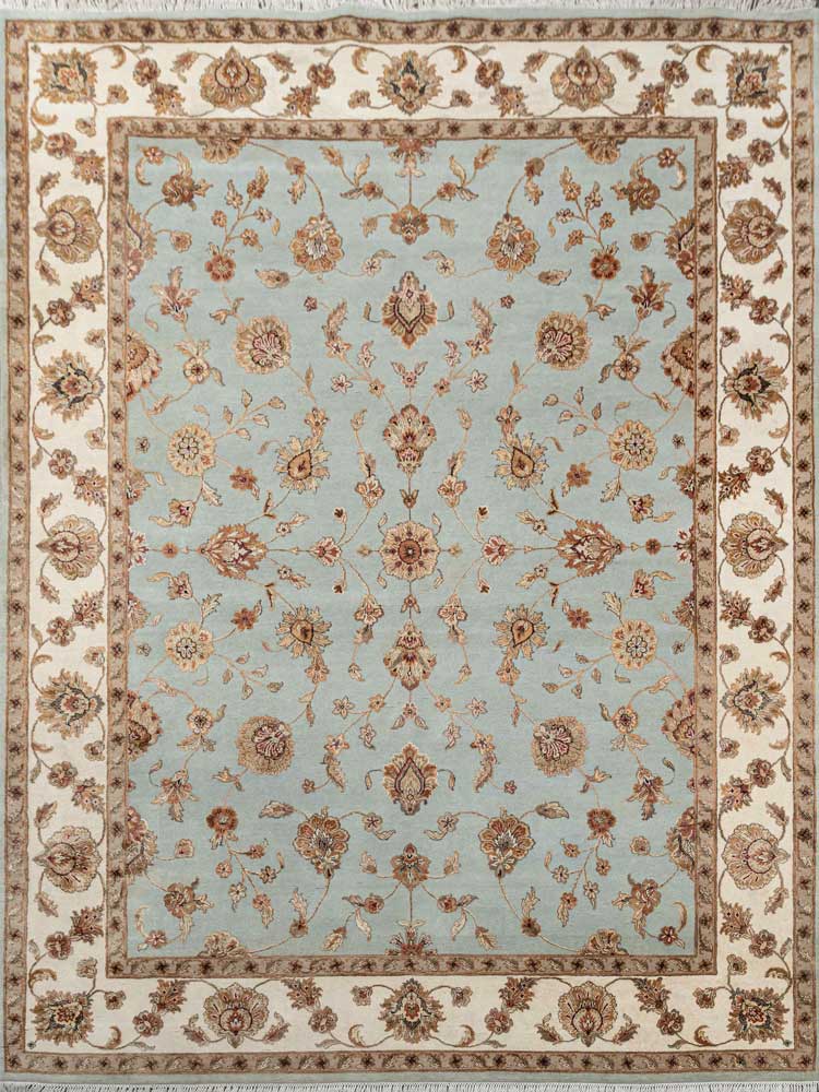 Luxury - Basis Light Blue Ivory Wool & Silk Hand Knotted Premium Carpet
