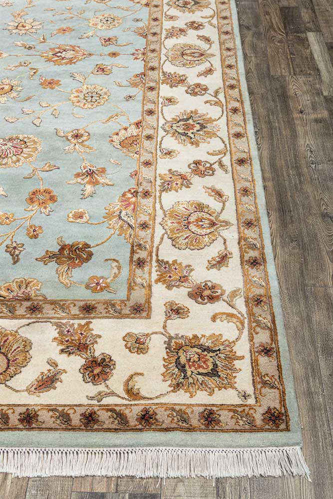 Luxury - Basis Light Blue Ivory Wool & Silk Hand Knotted Premium Carpet