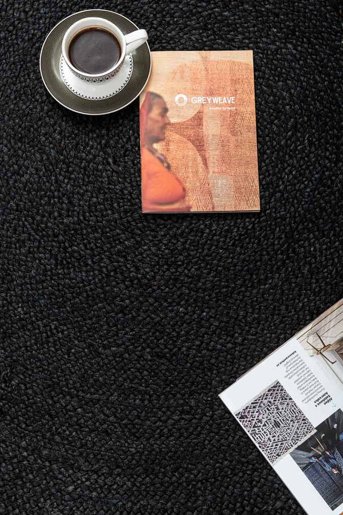 Jute Black 100% Jute Braided Rug