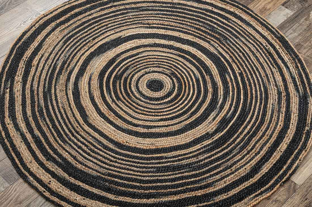 Jute Black Natural 100% Jute Braided Rug