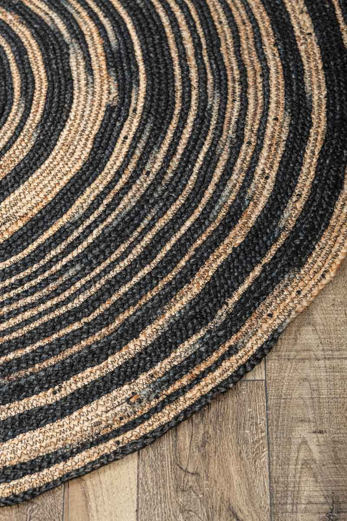 Jute Black Natural 100% Jute Braided Rug