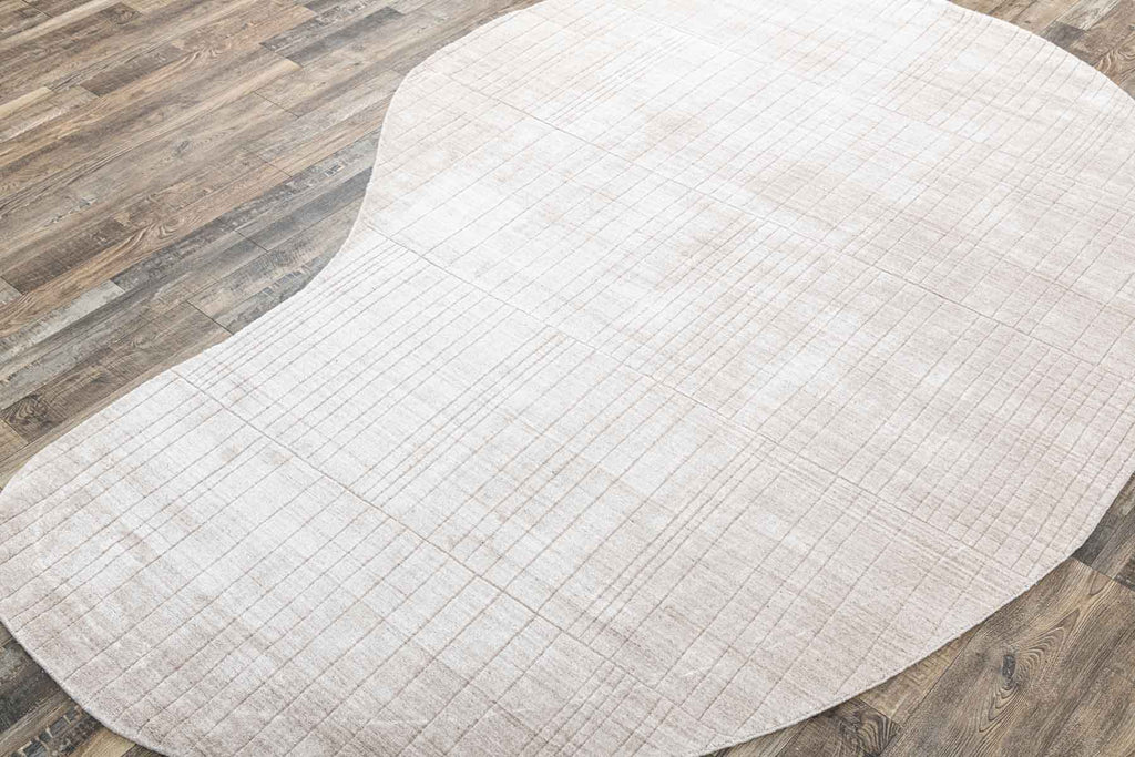 Lines Bean Beige Wool And Bamboo Silk Handloom Carpet