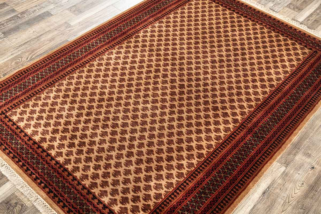Litchi Beige Red 100% Wool Hand Knotted Carpet