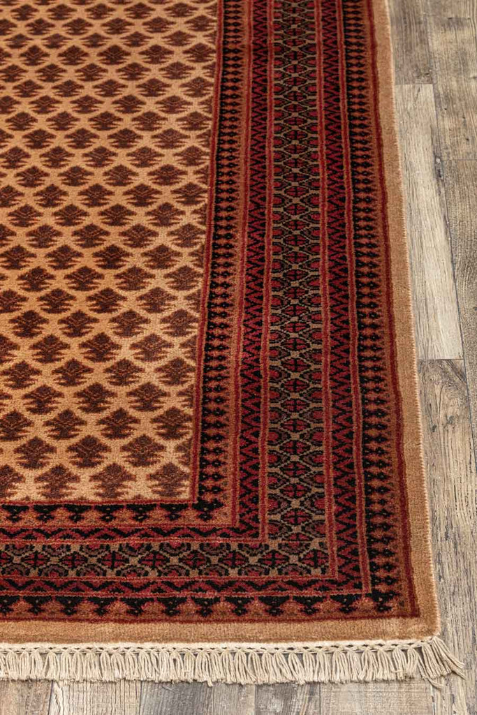 Litchi Beige Red 100% Wool Hand Knotted Carpet