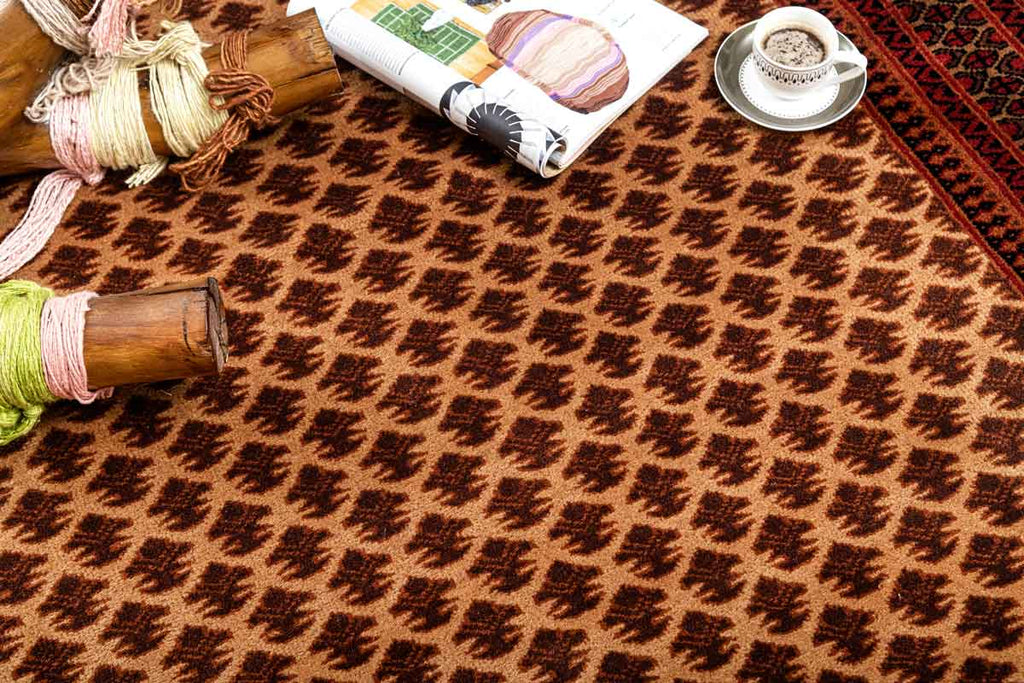 Litchi Beige Red 100% Wool Hand Knotted Carpet