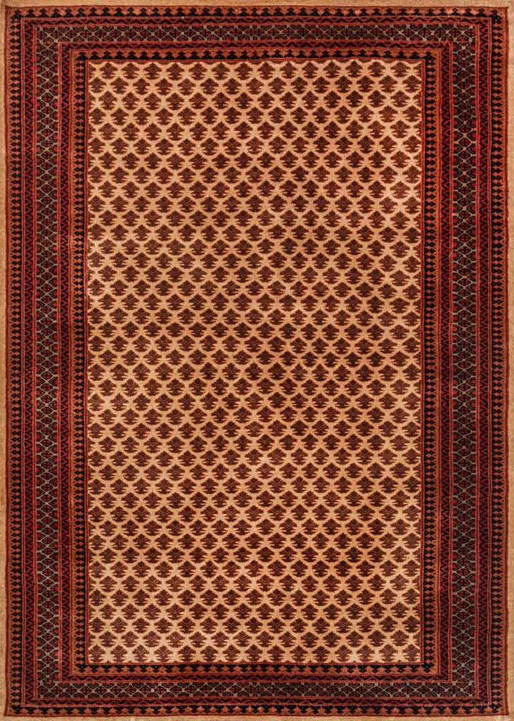 Litchi Beige Red 100% Wool Hand Knotted Carpet