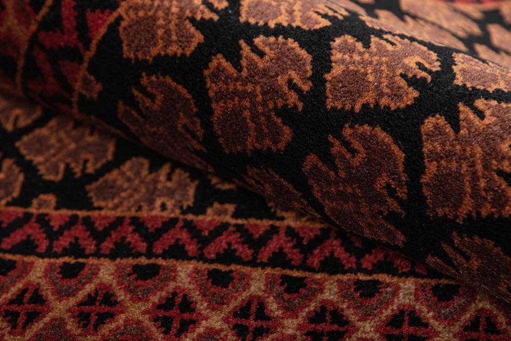 Litchi Black Red 100% Wool Hand Knotted Carpet