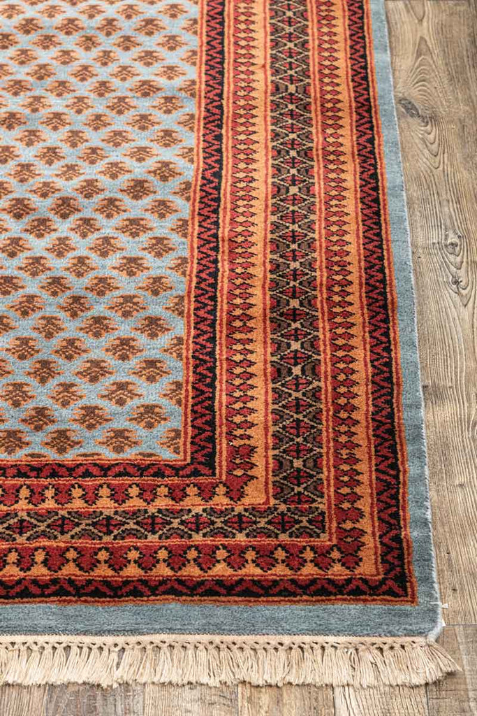 Litchi Blue Red 100% Wool Hand Knotted Carpet