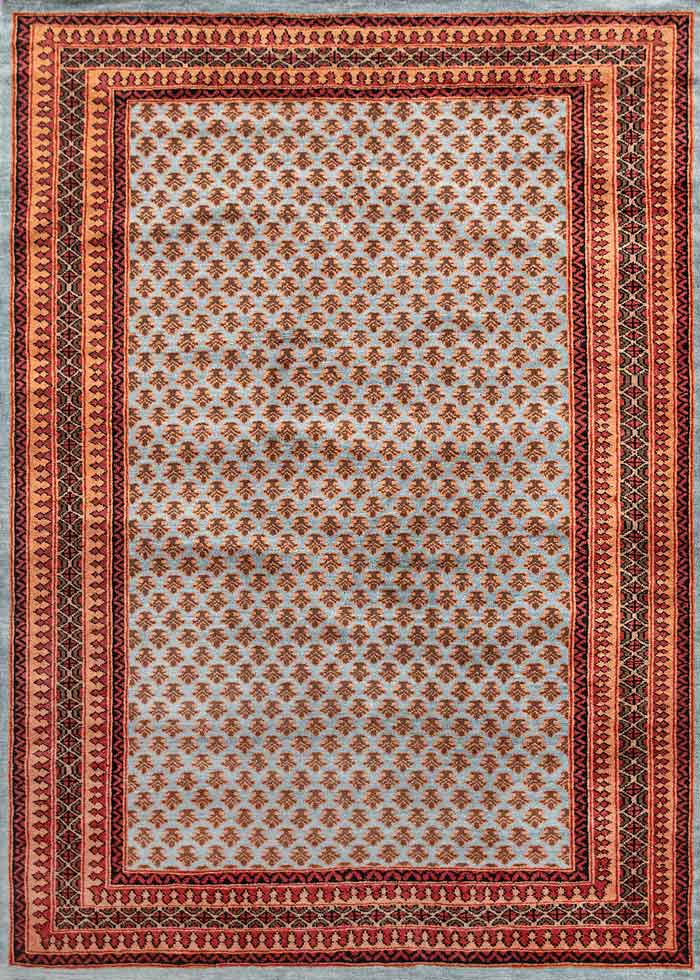 Litchi Blue Red 100% Wool Hand Knotted Carpet