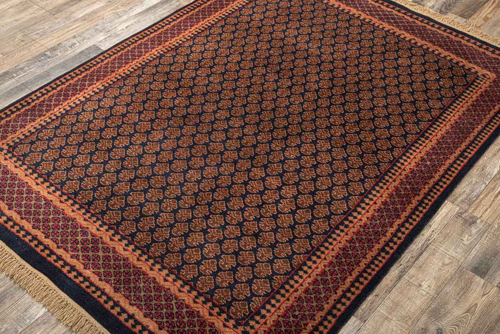 Litchi Dark Blue Red 100% Wool Hand Knotted Carpet