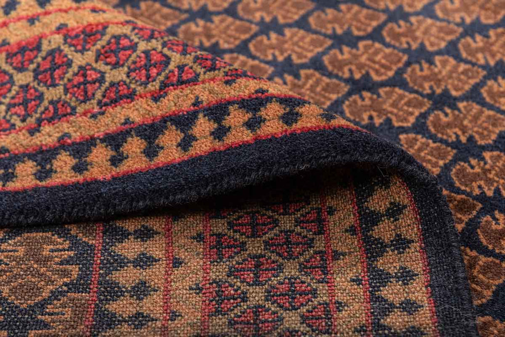 Litchi Dark Blue Red 100% Wool Hand Knotted Carpet