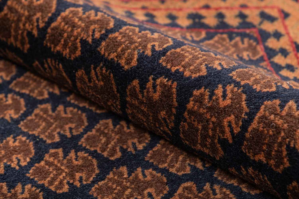 Litchi Dark Blue Red 100% Wool Hand Knotted Carpet
