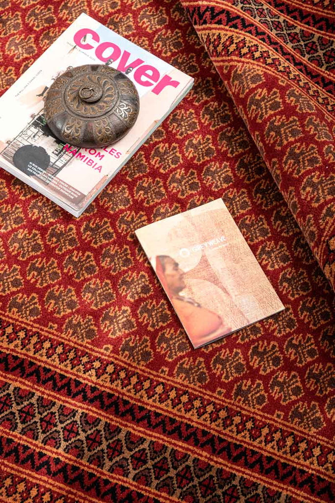 Litchi Red Gold 100% Wool Hand Knotted Carpet
