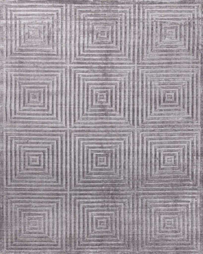 Maze Grey Mauve Wool And Bamboo Silk Handloom Carpet