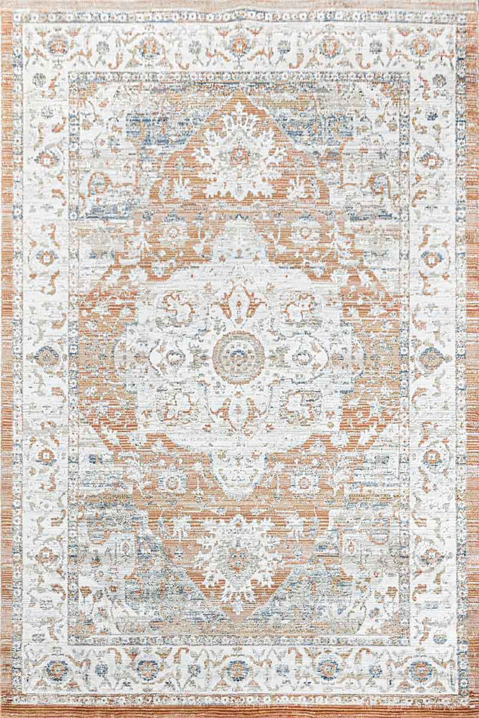 Mumbai Heriz Rust Ivory 100% Polyester Yarn Machine Made