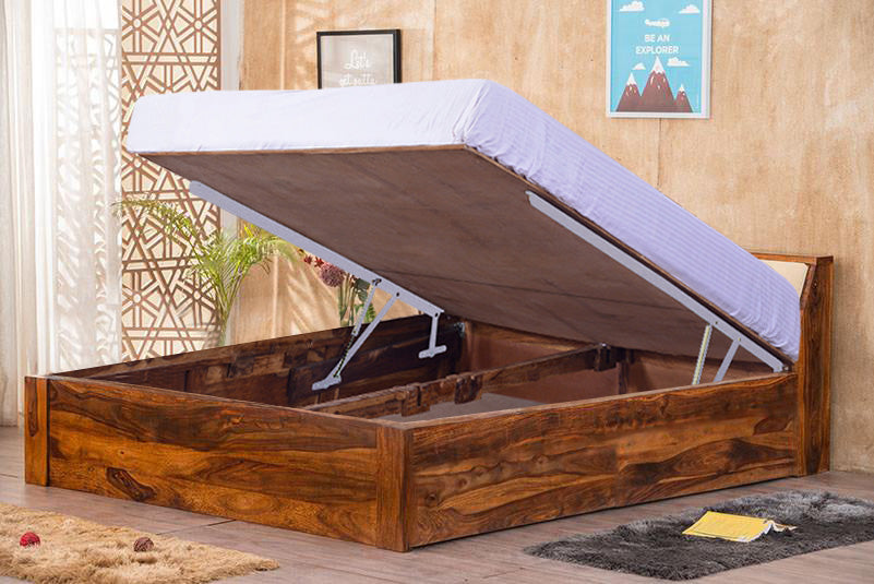 Solid Wood Slant Bed with Hydraulic Storage