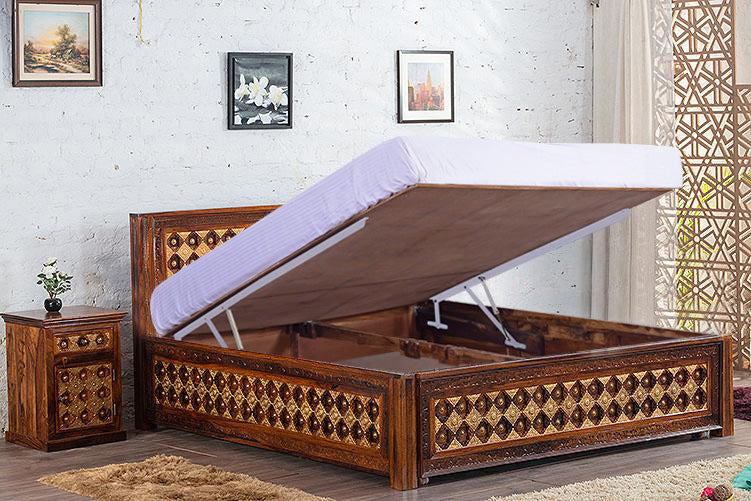 Solid Wood Brass Bed A with Hydraulic Storage