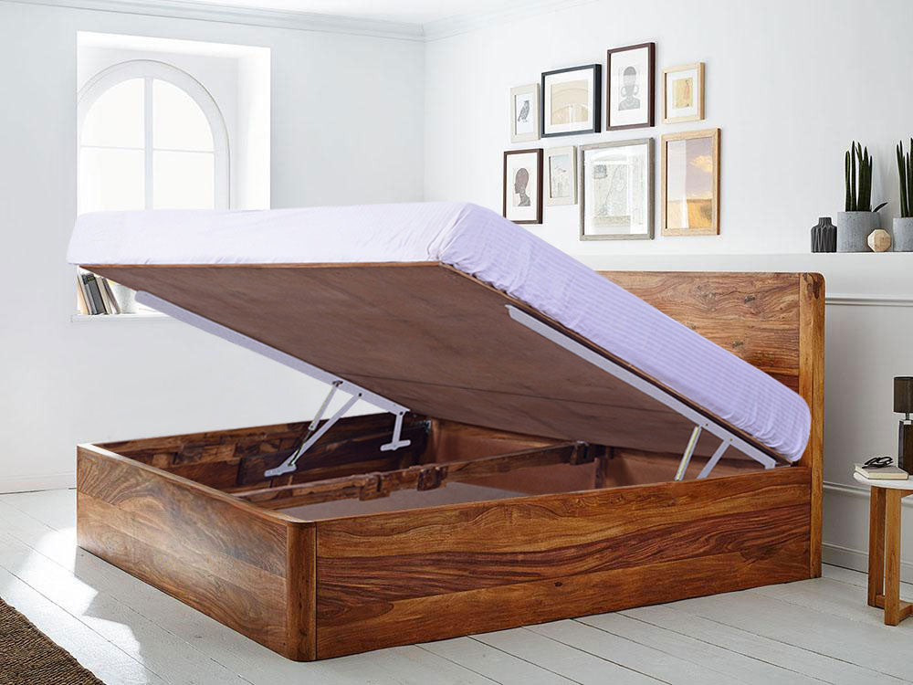 Solid Wood Curved Bed with Hydraulic Storage