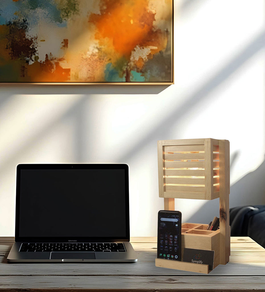 Solid Wood Minister Table Lamp With Desk Organizer