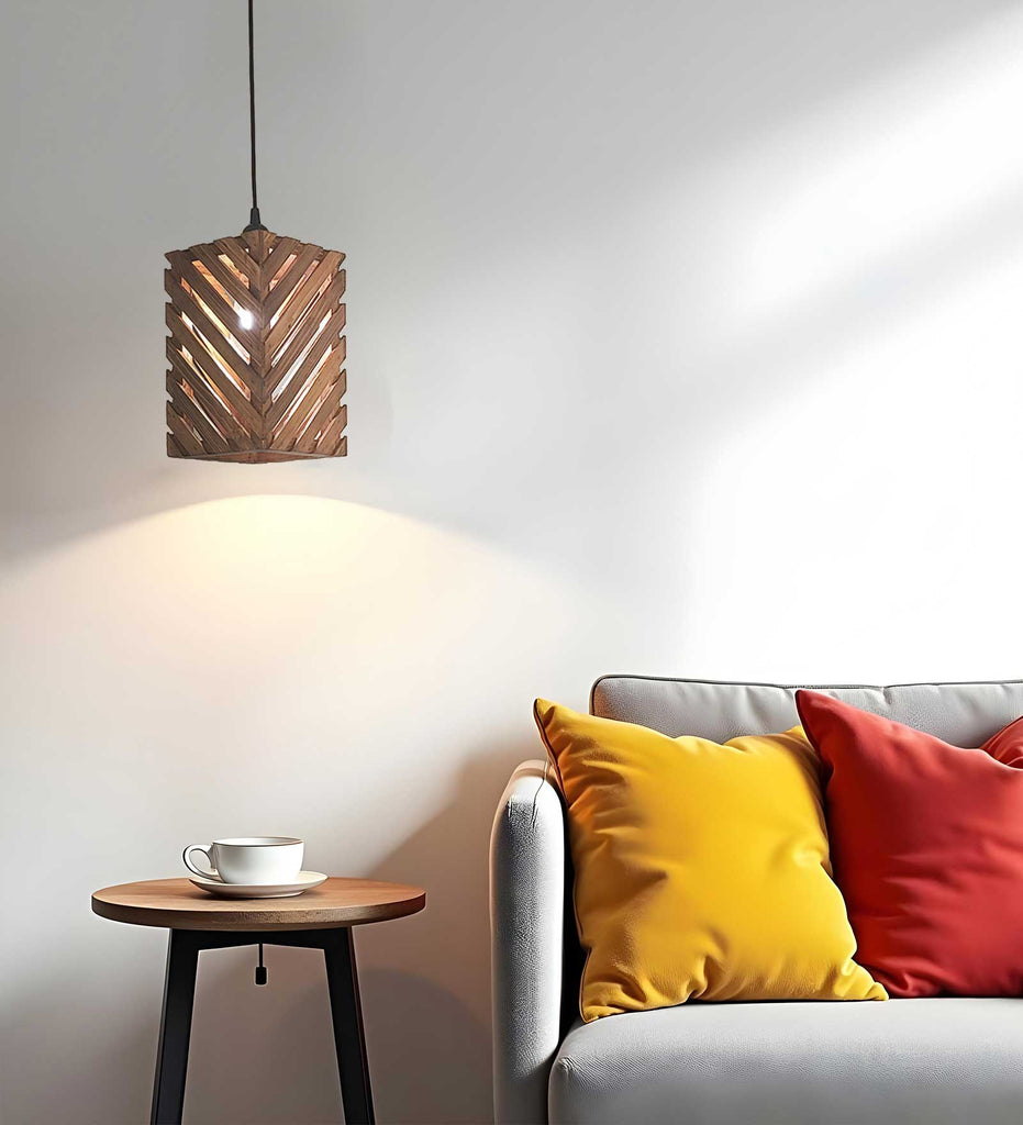 Oblique Brown Wooden Single Hanging Lamp