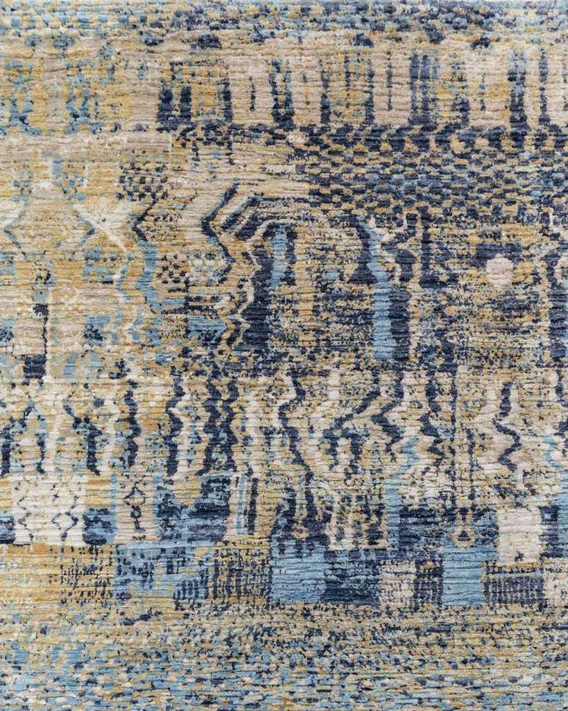 Luxury - Tribal Beige Blue Wool & Silk Hand Knotted Premium Carpet