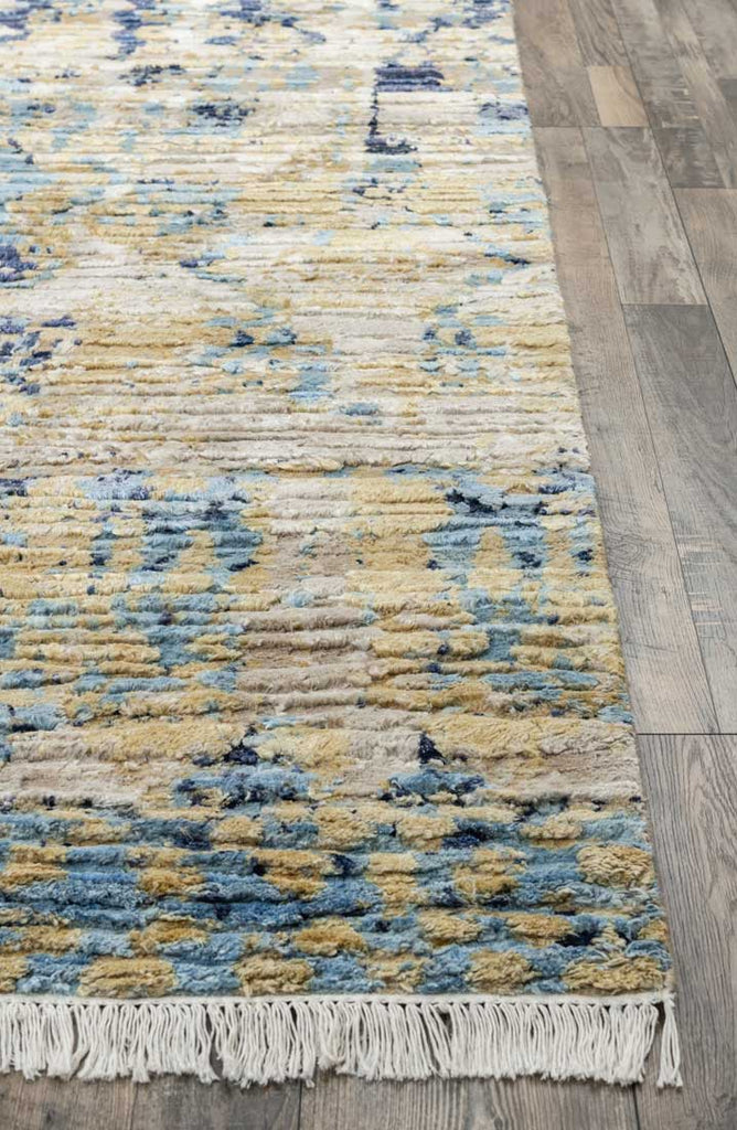 Luxury - Tribal Beige Blue Wool & Silk Hand Knotted Premium Carpet