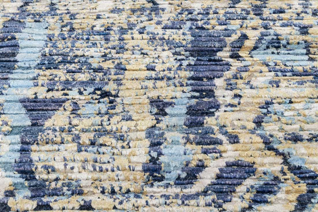 Luxury - Tribal Beige Blue Wool & Silk Hand Knotted Premium Carpet