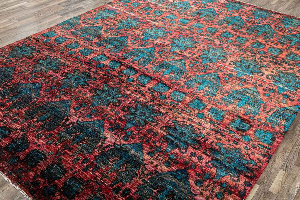 Twine Bel Turquoise Pink 100% Saree Silk Hand Knotted Carpet