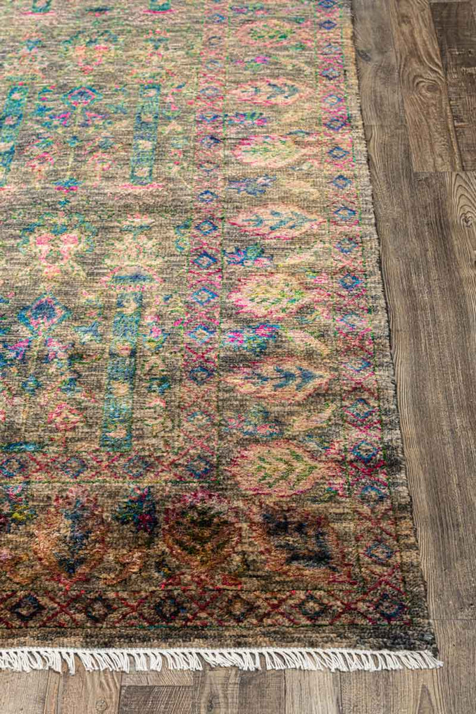 Twine Forest Green Gold 70% Wool & 30% Saree Silk Hand Knotted Carpet
