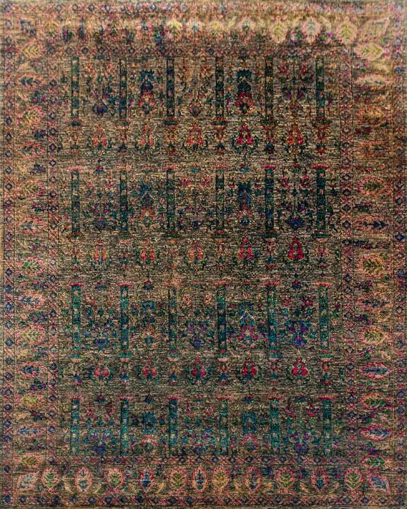 Twine Forest Green Gold 70% Wool & 30% Saree Silk Hand Knotted Carpet