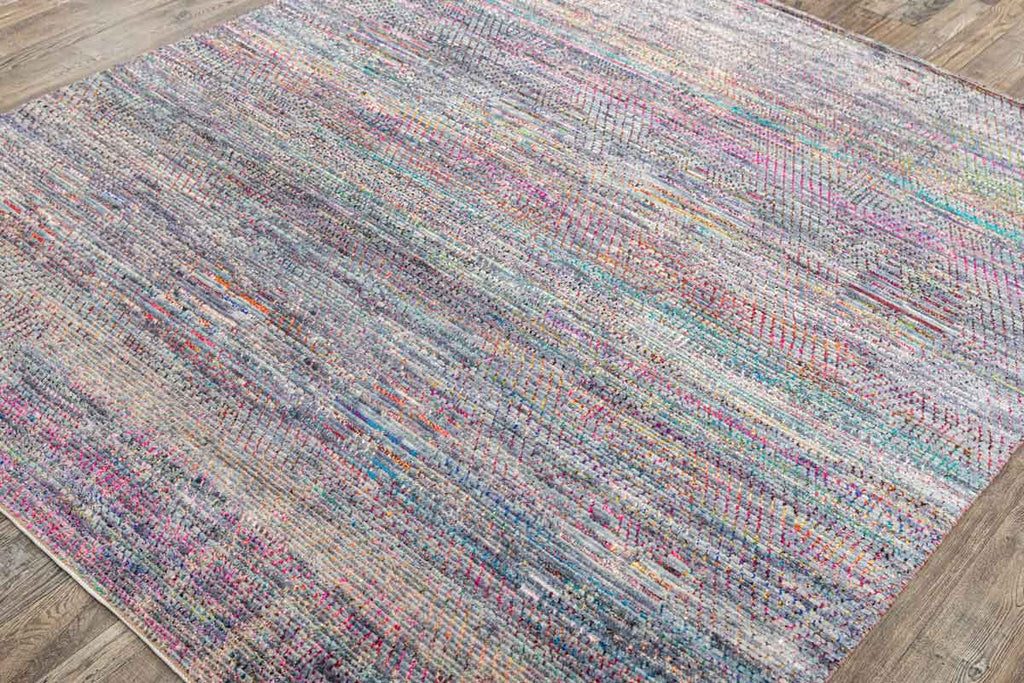 Twine Lines Multi 70% Wool & 30% Saree Silk Hand Knotted Carpet