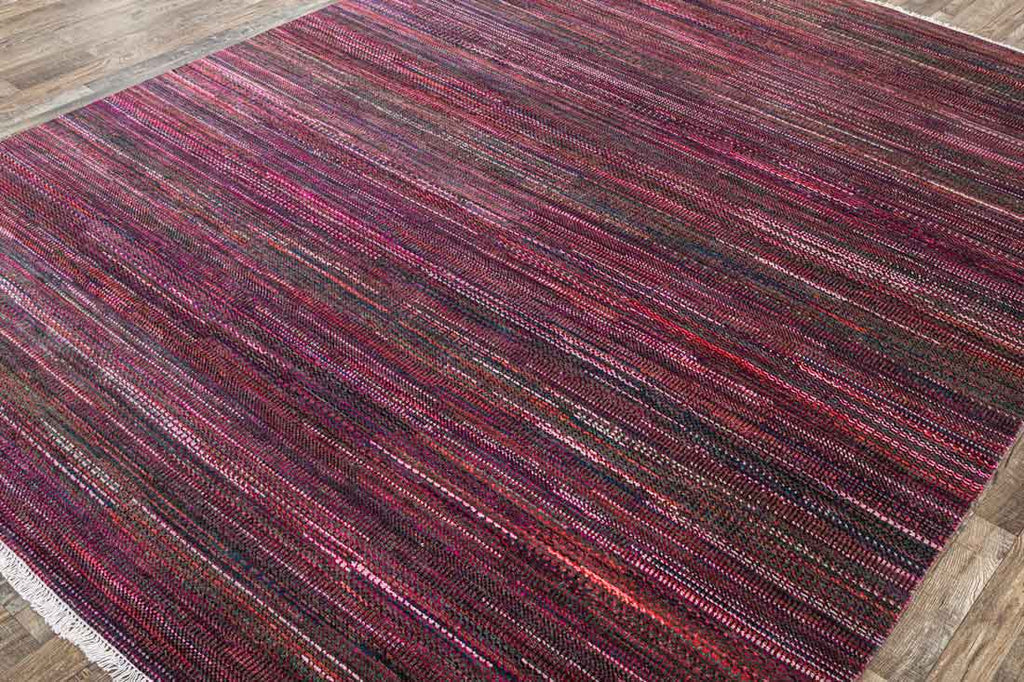 Twine Lines Pink 70% Wool & 30% Saree Silk Hand Knotted Carpet