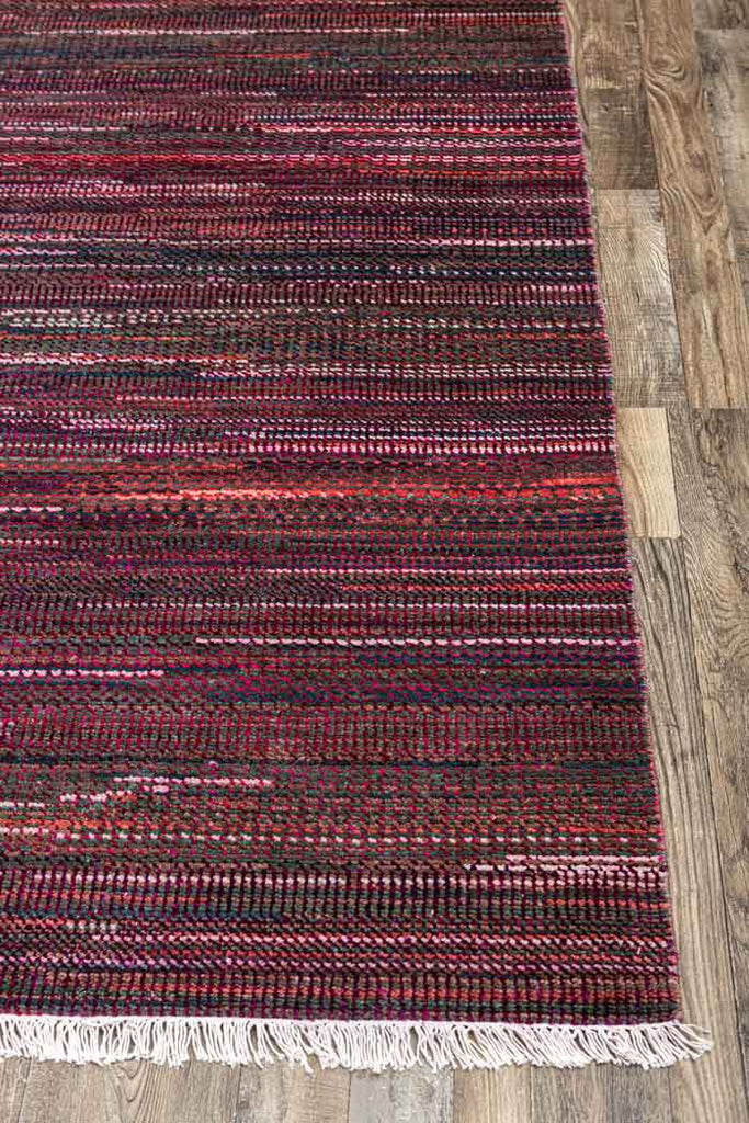 Twine Lines Pink 70% Wool & 30% Saree Silk Hand Knotted Carpet