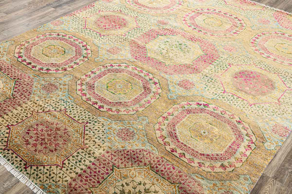 Twine Mamluk Gold Blush 70% Wool & 30% Saree Silk Hand Knotted Carpet