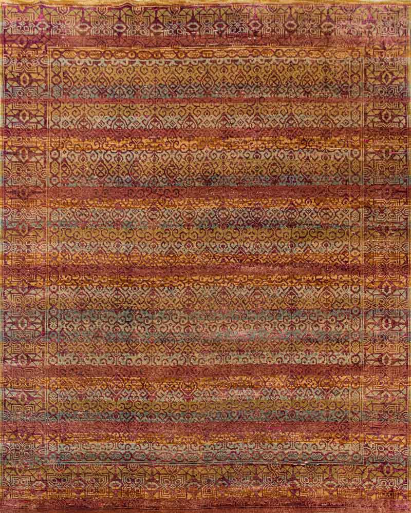 Twine Red Gold 70% Wool & 30% Saree Silk Hand Knotted Carpet
