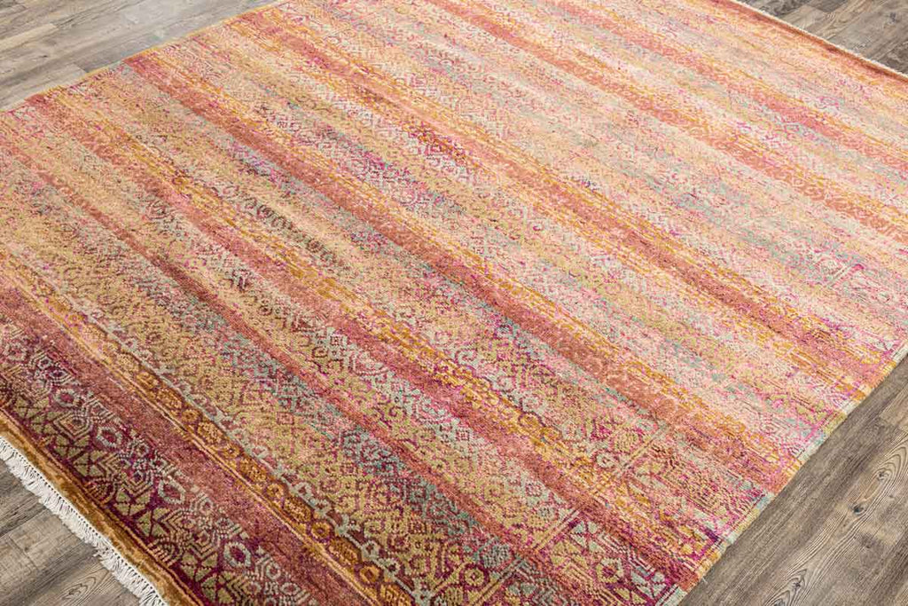 Twine Red Gold 70% Wool & 30% Saree Silk Hand Knotted Carpet