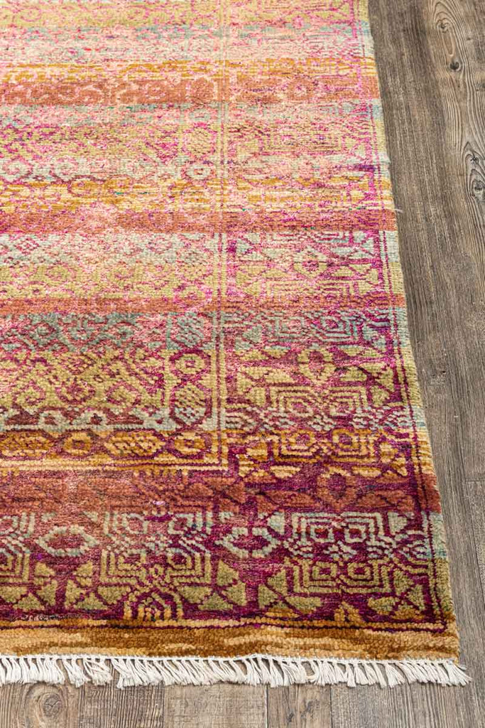 Twine Red Gold 70% Wool & 30% Saree Silk Hand Knotted Carpet