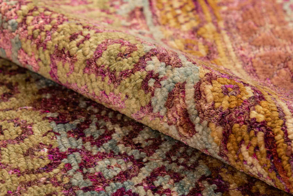 Twine Red Gold 70% Wool & 30% Saree Silk Hand Knotted Carpet