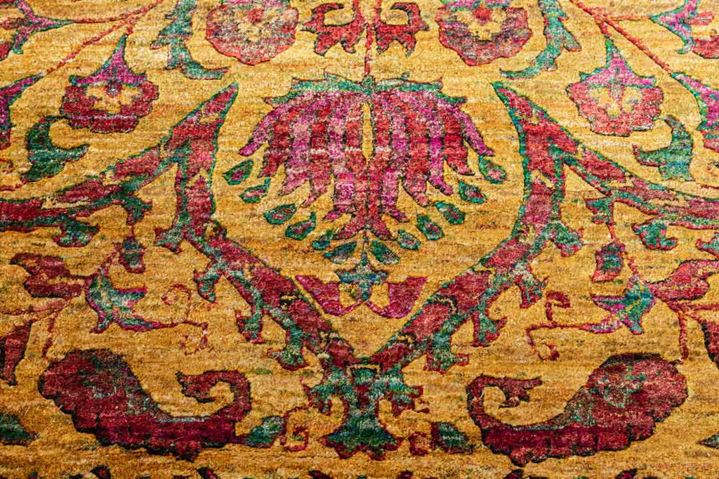 Twine Yellow Pink 100% Saree Silk Hand Knotted Carpet