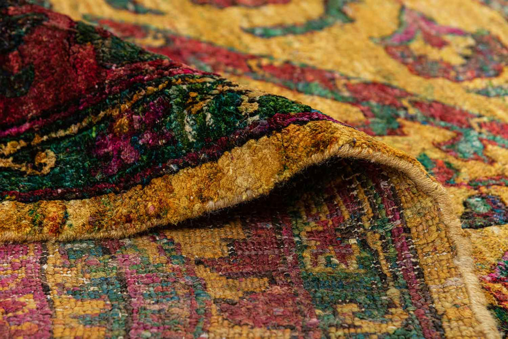 Twine Yellow Pink 100% Saree Silk Hand Knotted Carpet