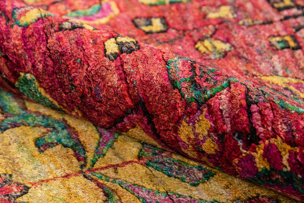 Twine Yellow Pink 100% Saree Silk Hand Knotted Carpet