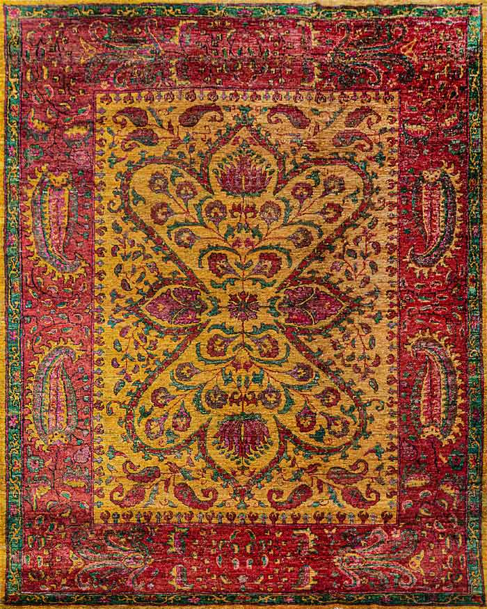 Twine Yellow Pink 100% Saree Silk Hand Knotted Carpet