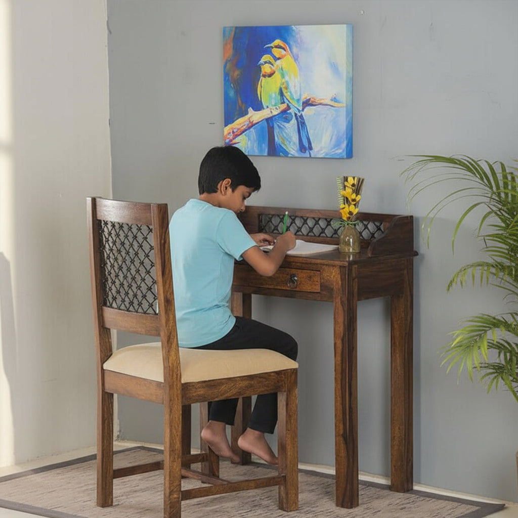 Solid Wood Jali Kids Writing / Study Table Stone