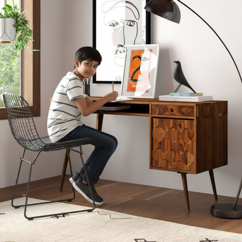 Solid Wood Million Study Table with Storage Honey