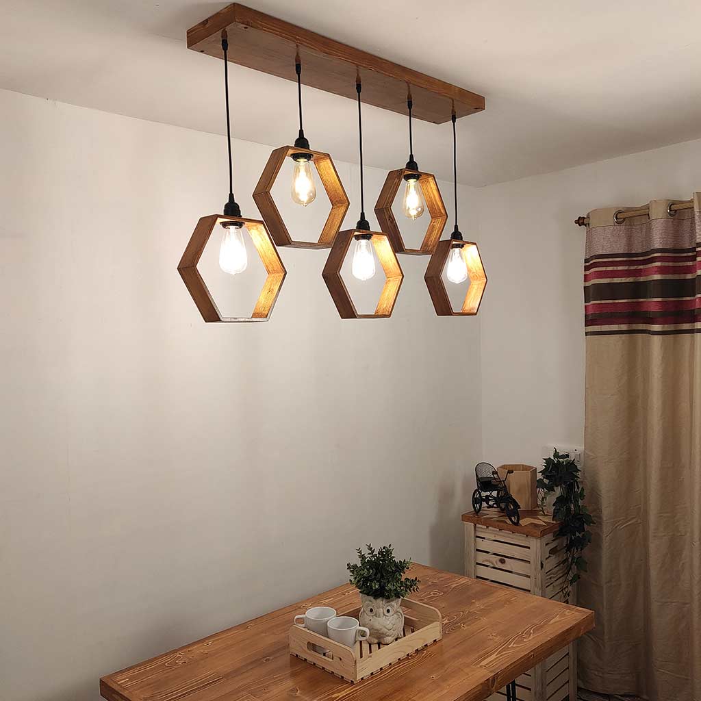 Hexagram Brown 5 Series Hanging Lamp