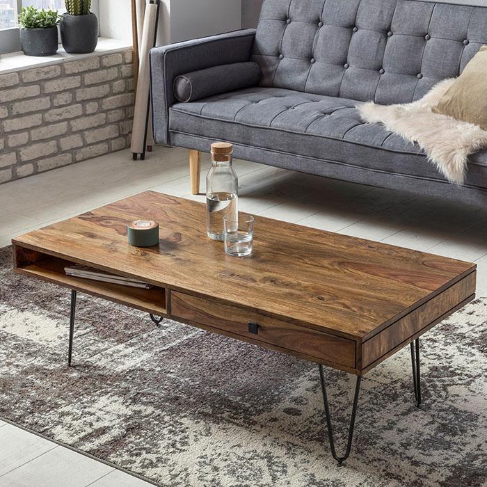 Solid Wood Shine Coffee Table with 2 Drawers